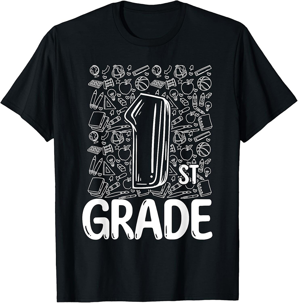 1st Grade Typography Team First Grade Teacher Back To School T-Shirt