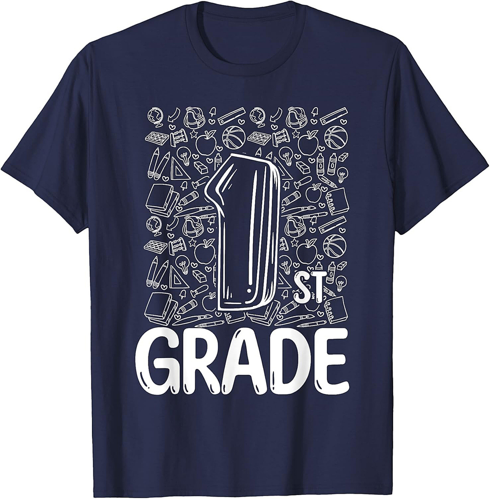 1st Grade Typography Team First Grade Teacher Back To School T-Shirt