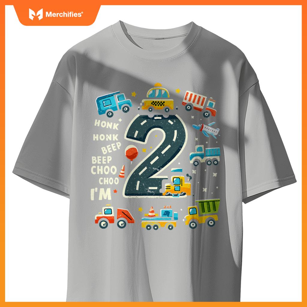 2 Year Old Birthday Boy Truck Car Transportation T-Shirt