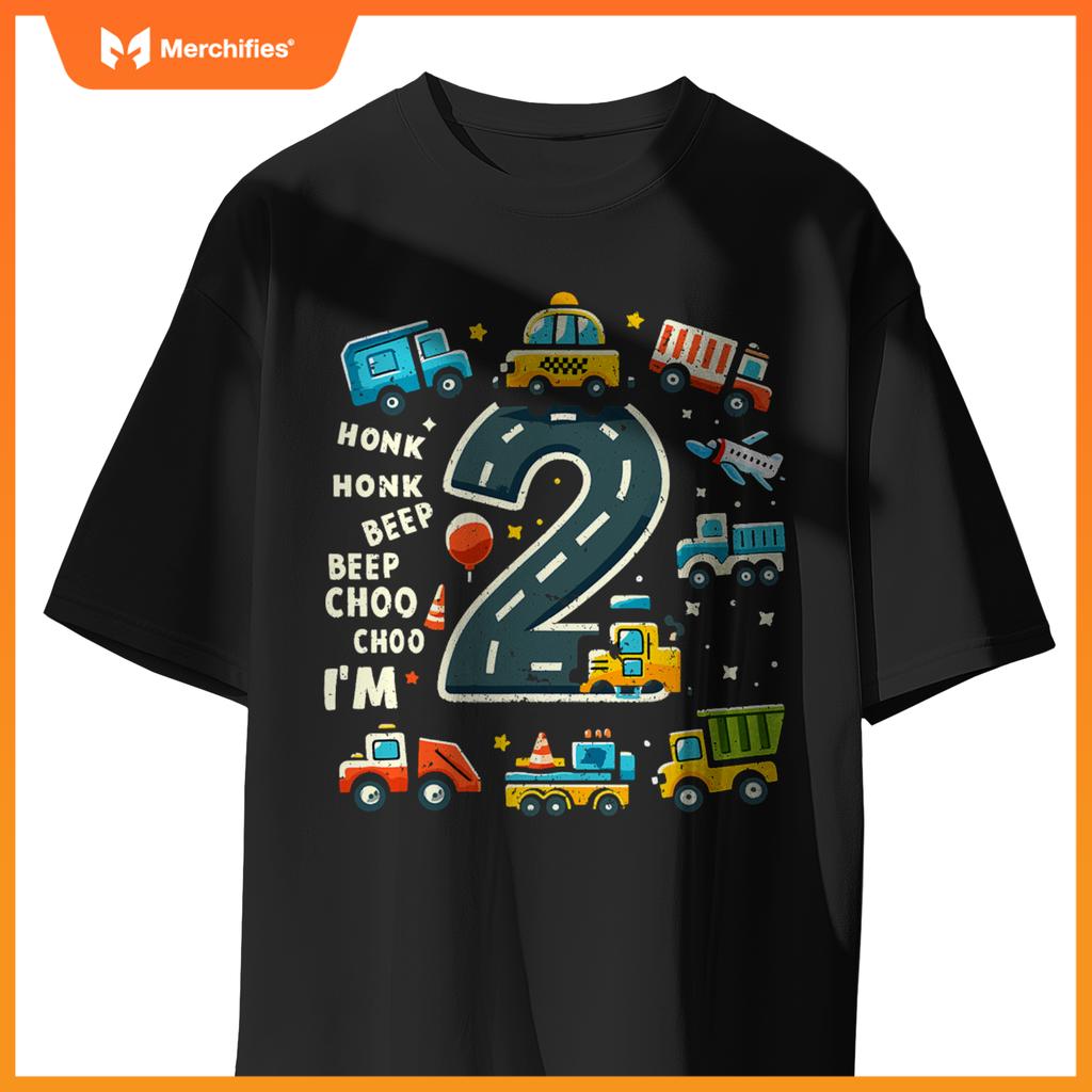 2 Year Old Birthday Boy Truck Car Transportation T-Shirt