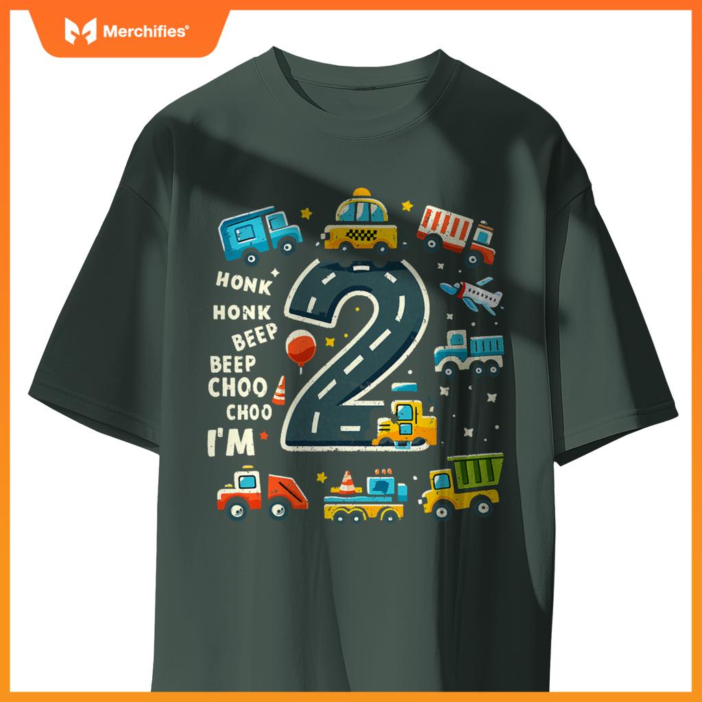 2 Year Old Birthday Boy Truck Car Transportation T-Shirt