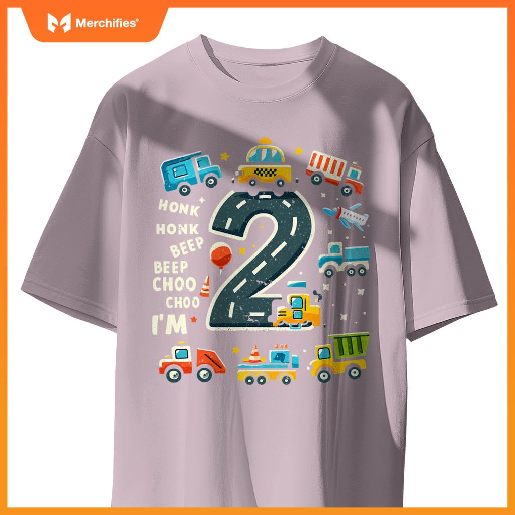2 Year Old Birthday Boy Truck Car Transportation T-Shirt