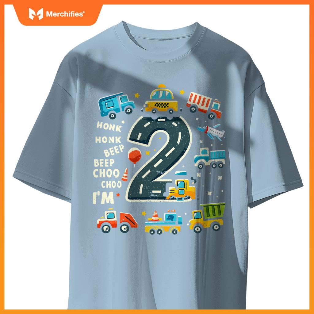 2 Year Old Birthday Boy Truck Car Transportation T-Shirt