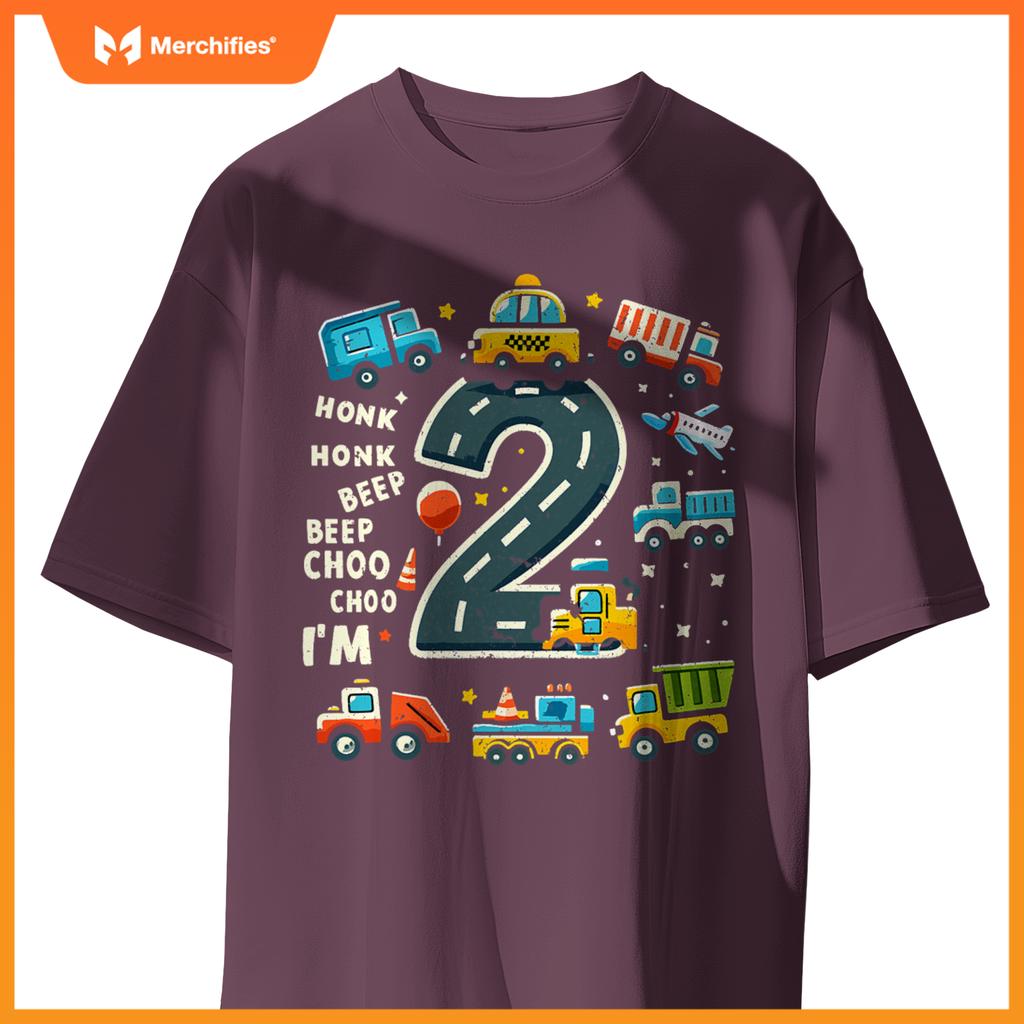 2 Year Old Birthday Boy Truck Car Transportation T-Shirt
