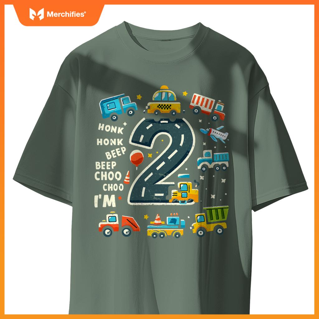 2 Year Old Birthday Boy Truck Car Transportation T-Shirt