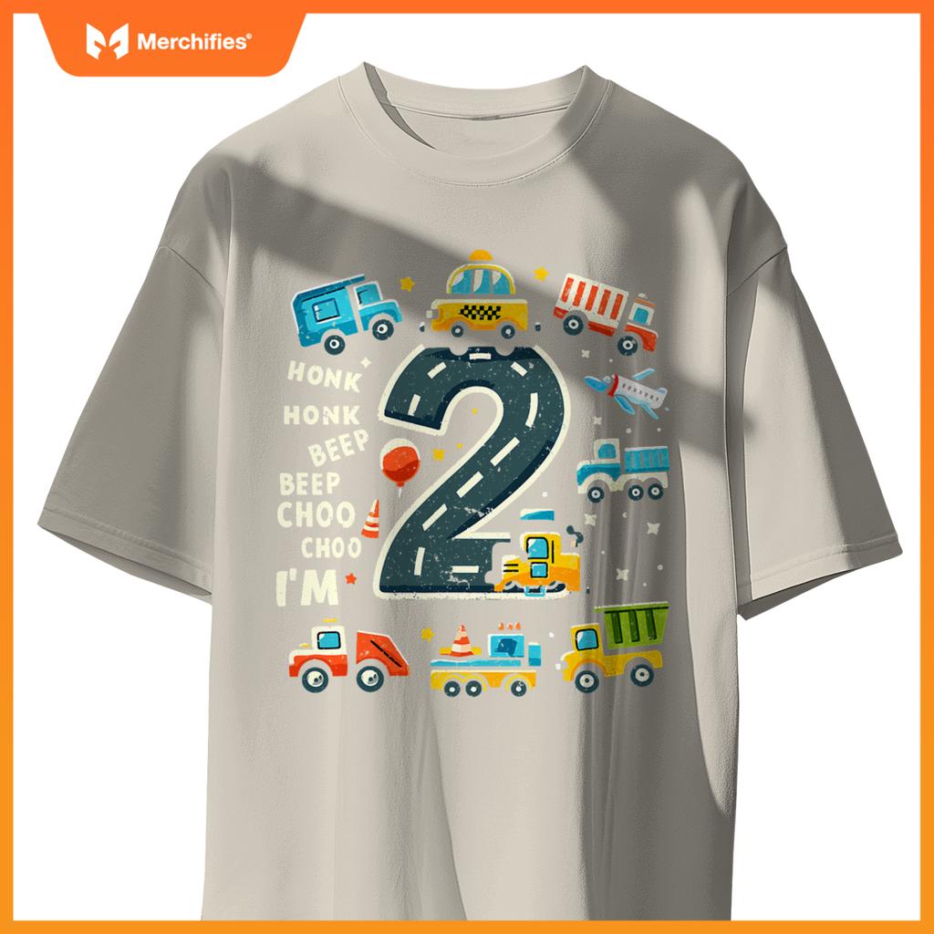 2 Year Old Birthday Boy Truck Car Transportation T-Shirt
