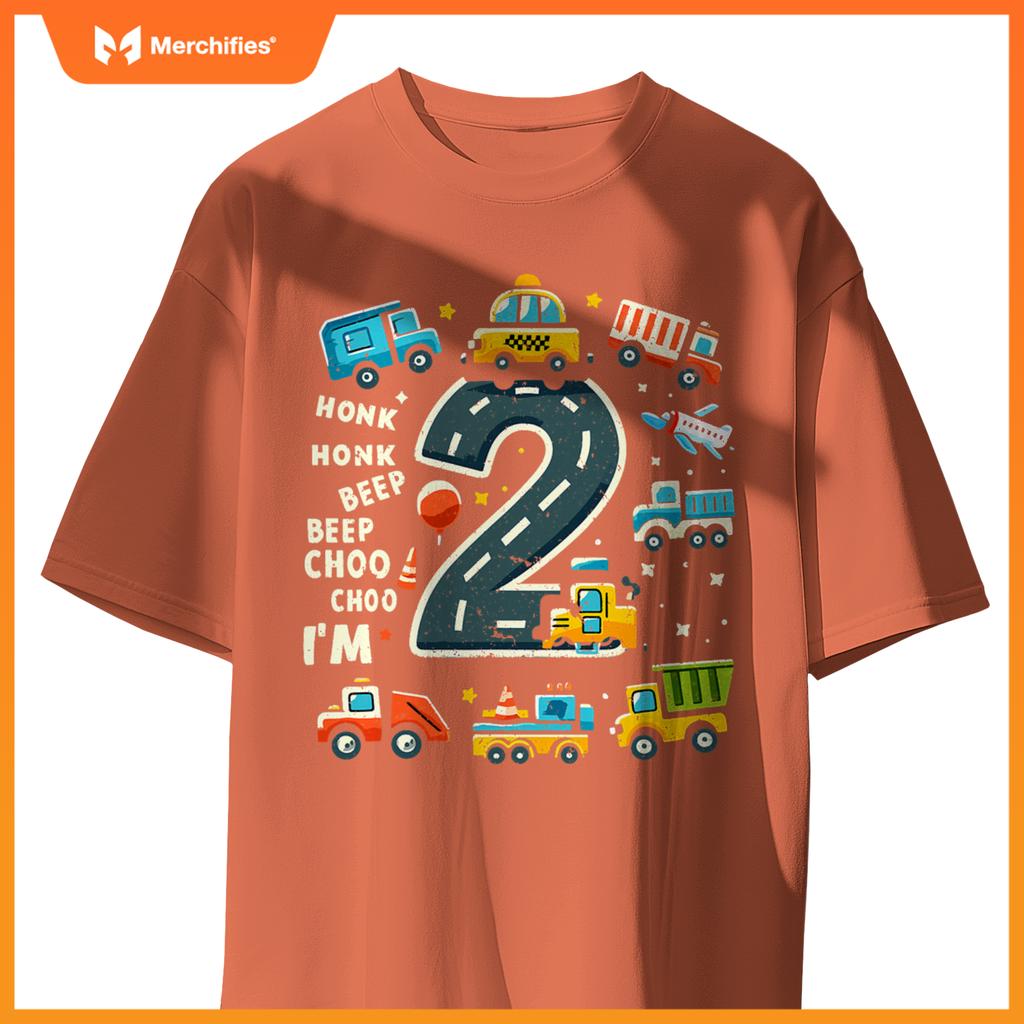 2 Year Old Birthday Boy Truck Car Transportation T-Shirt