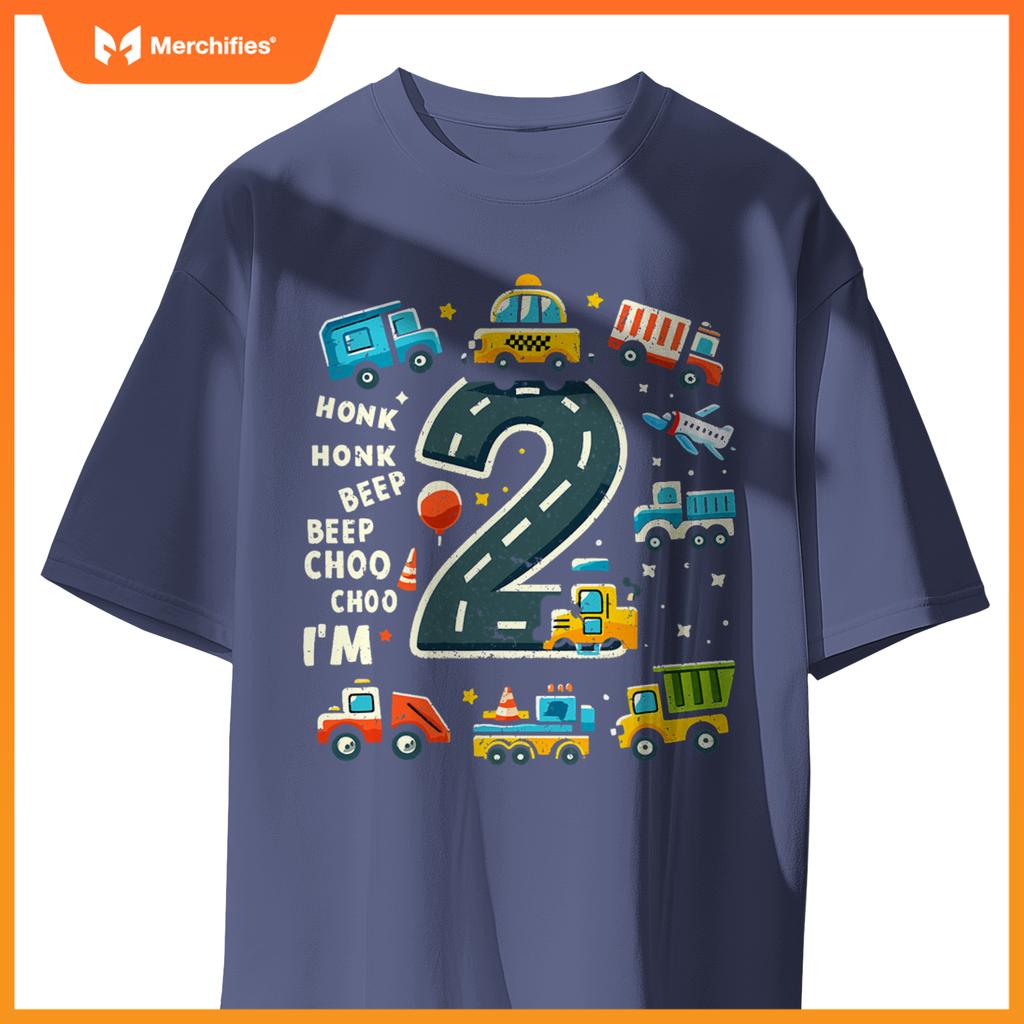 2 Year Old Birthday Boy Truck Car Transportation T-Shirt