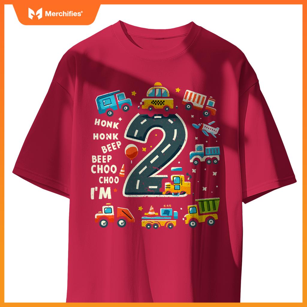 2 Year Old Birthday Boy Truck Car Transportation T-Shirt
