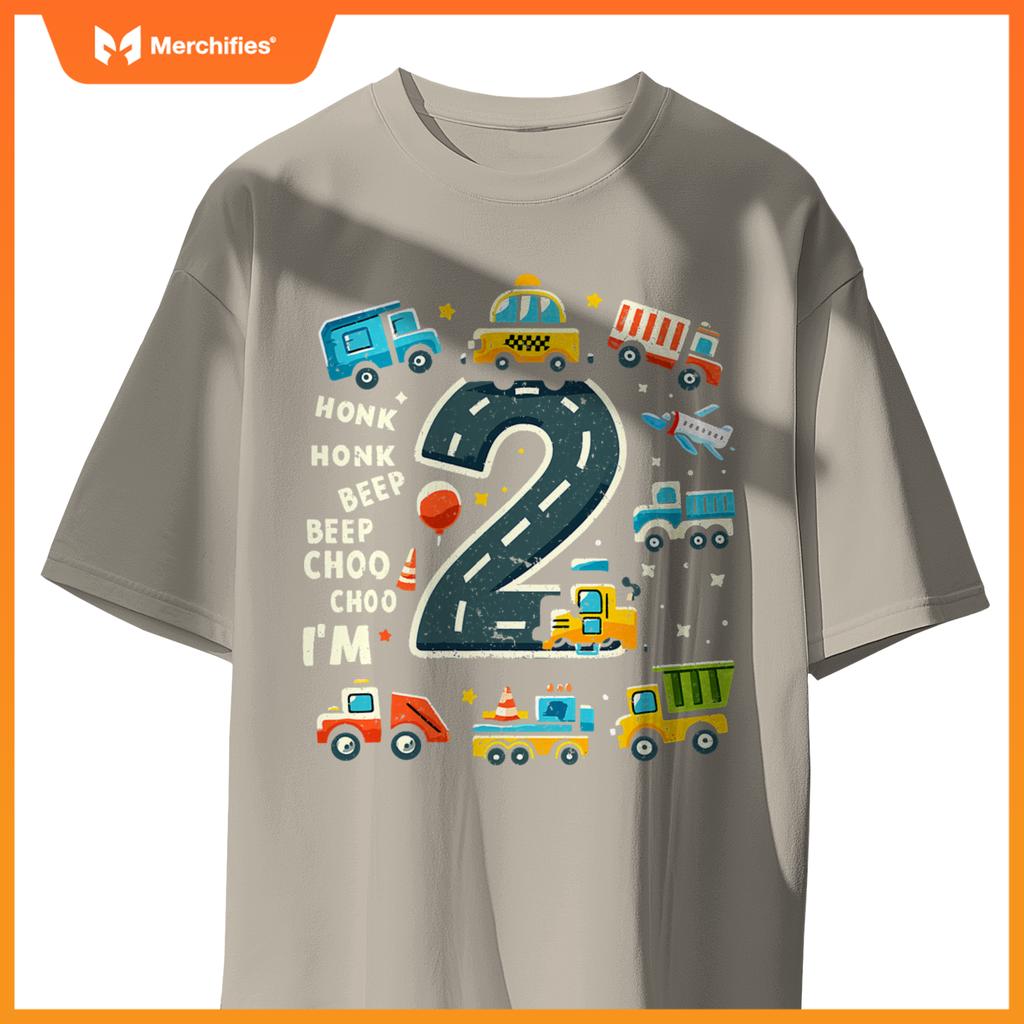 2 Year Old Birthday Boy Truck Car Transportation T-Shirt