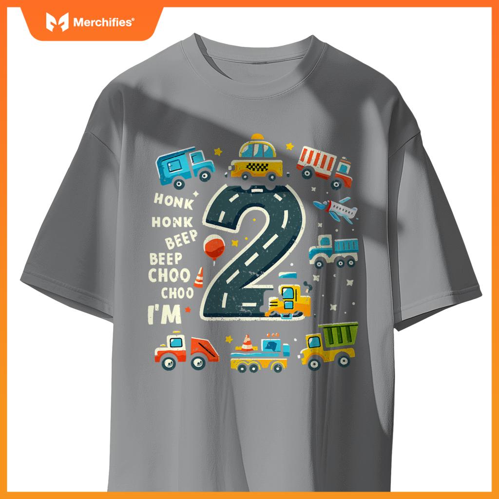 2 Year Old Birthday Boy Truck Car Transportation T-Shirt