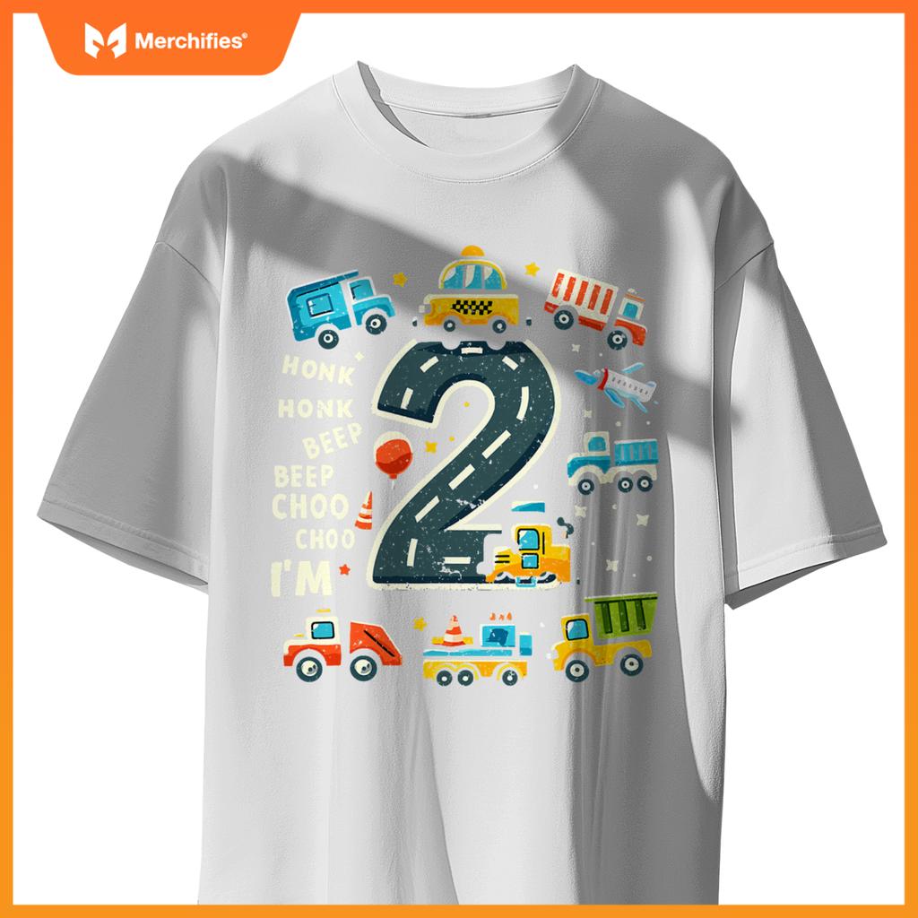 2 Year Old Birthday Boy Truck Car Transportation T-Shirt