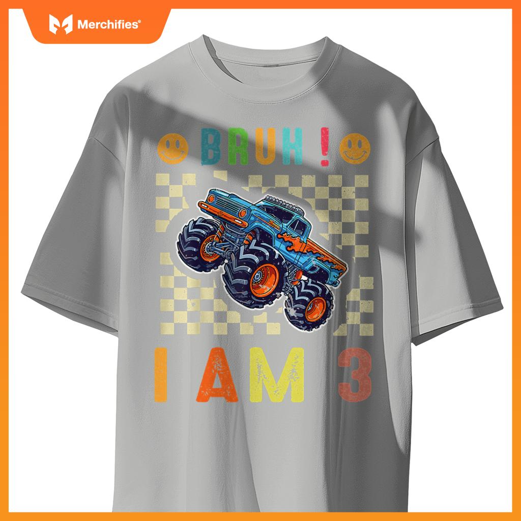 3rd Birthday Boys Bruh I Am 3 Years Old Monster Truck Car T-Shirt