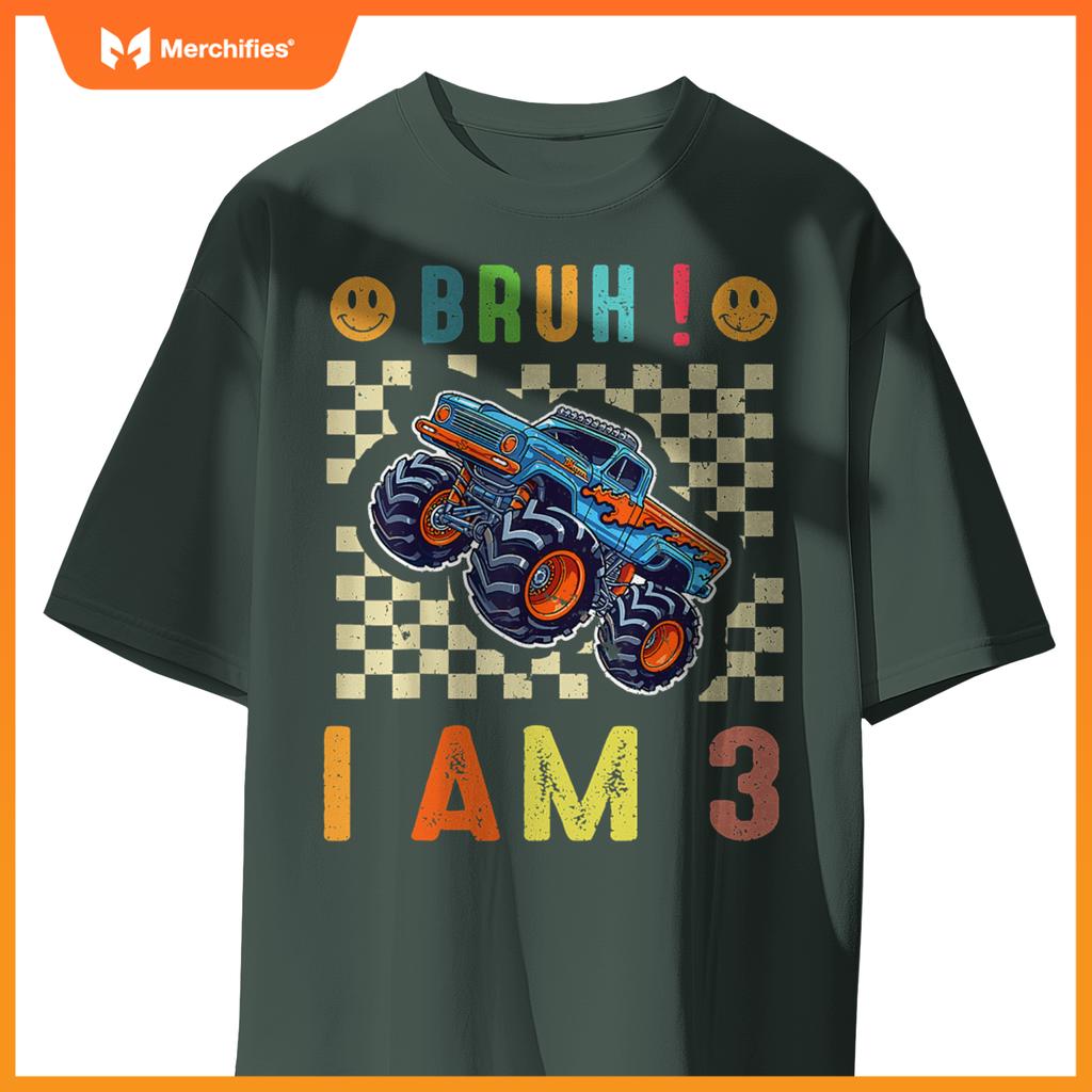 3rd Birthday Boys Bruh I Am 3 Years Old Monster Truck Car T-Shirt