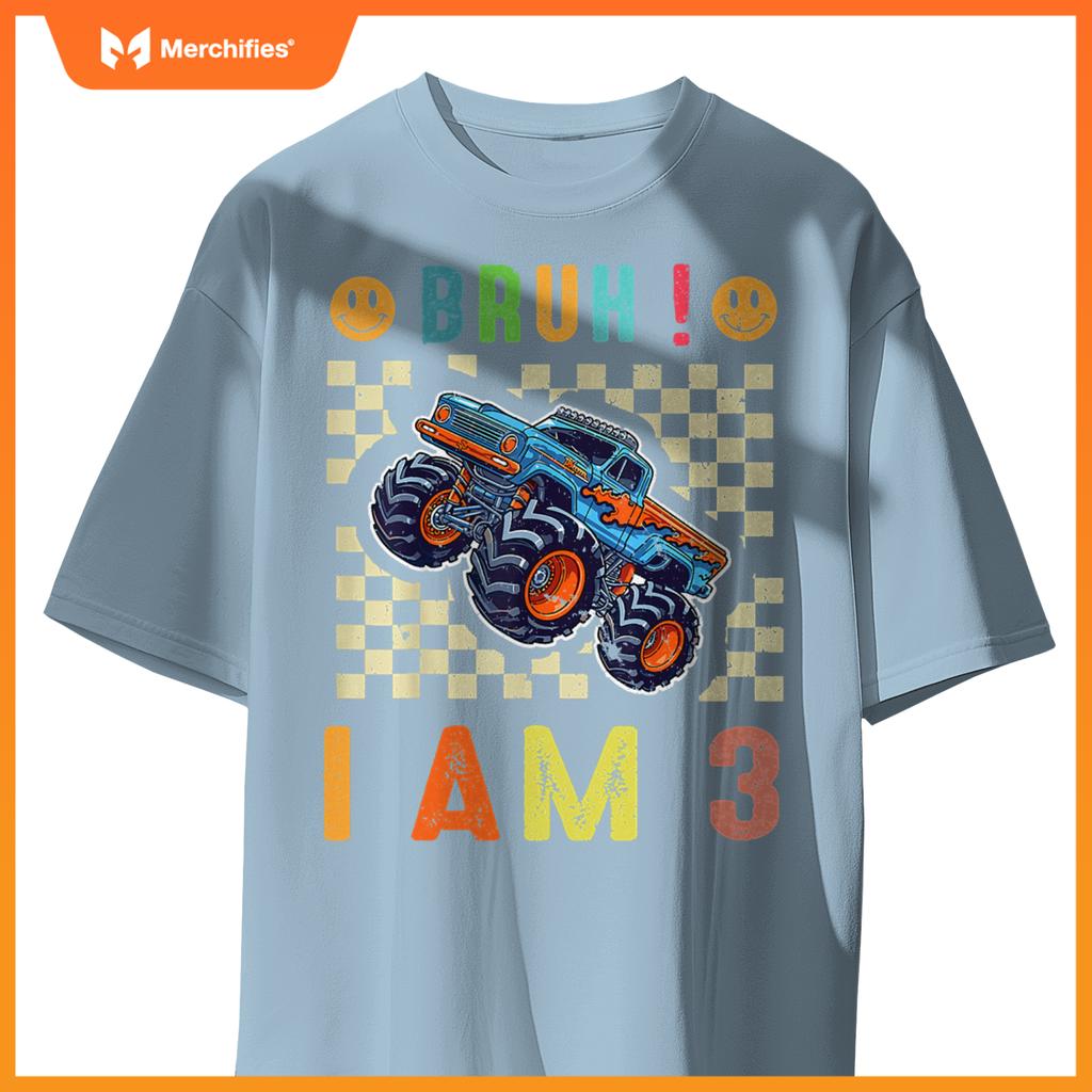 3rd Birthday Boys Bruh I Am 3 Years Old Monster Truck Car T-Shirt
