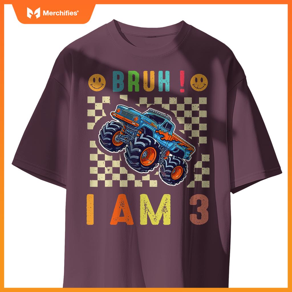3rd Birthday Boys Bruh I Am 3 Years Old Monster Truck Car T-Shirt