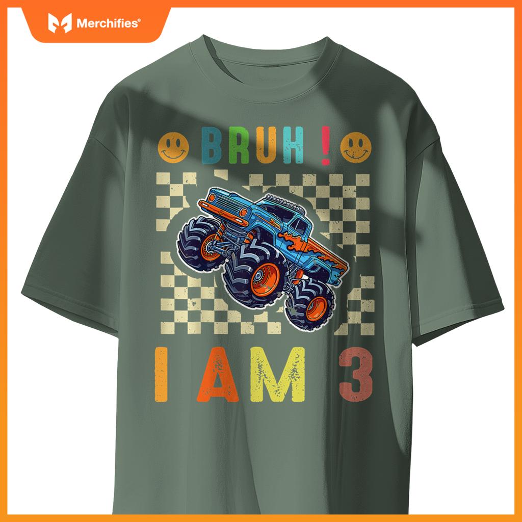 3rd Birthday Boys Bruh I Am 3 Years Old Monster Truck Car T-Shirt