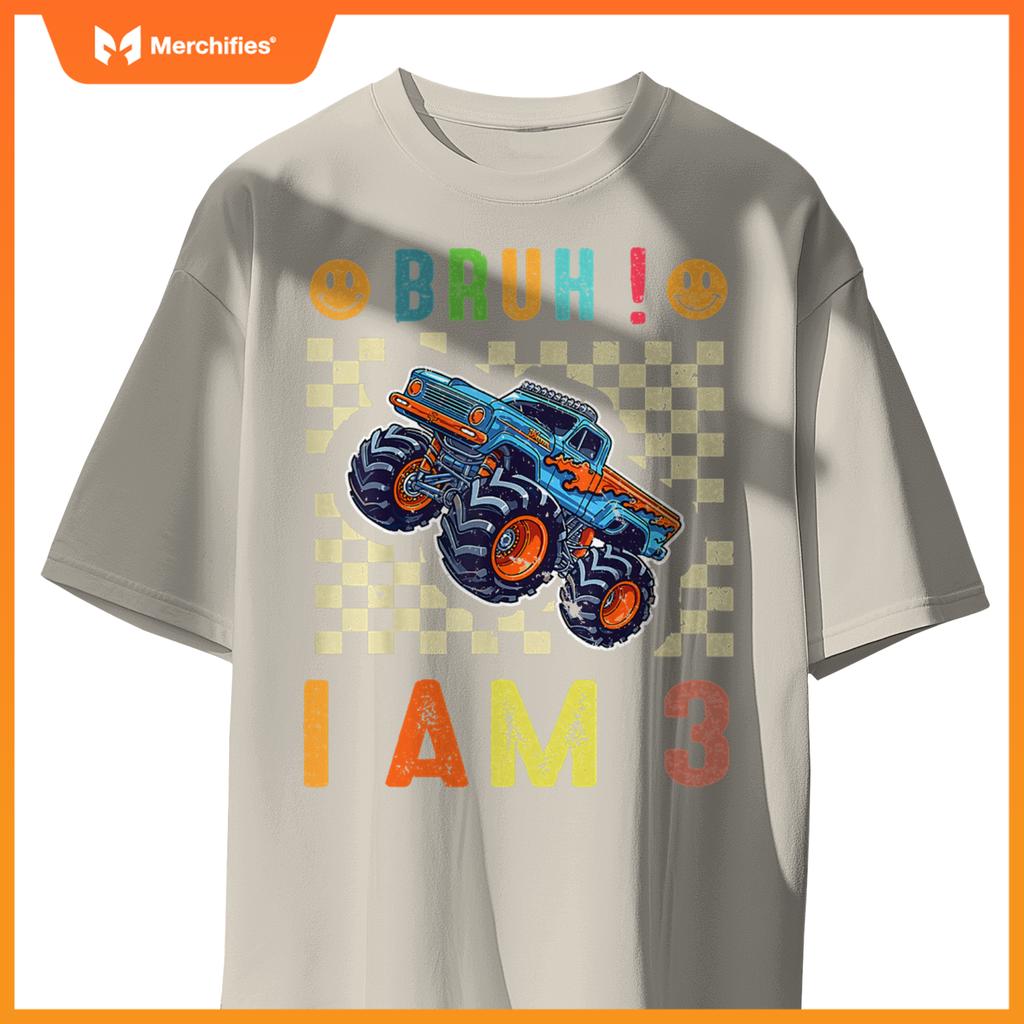 3rd Birthday Boys Bruh I Am 3 Years Old Monster Truck Car T-Shirt