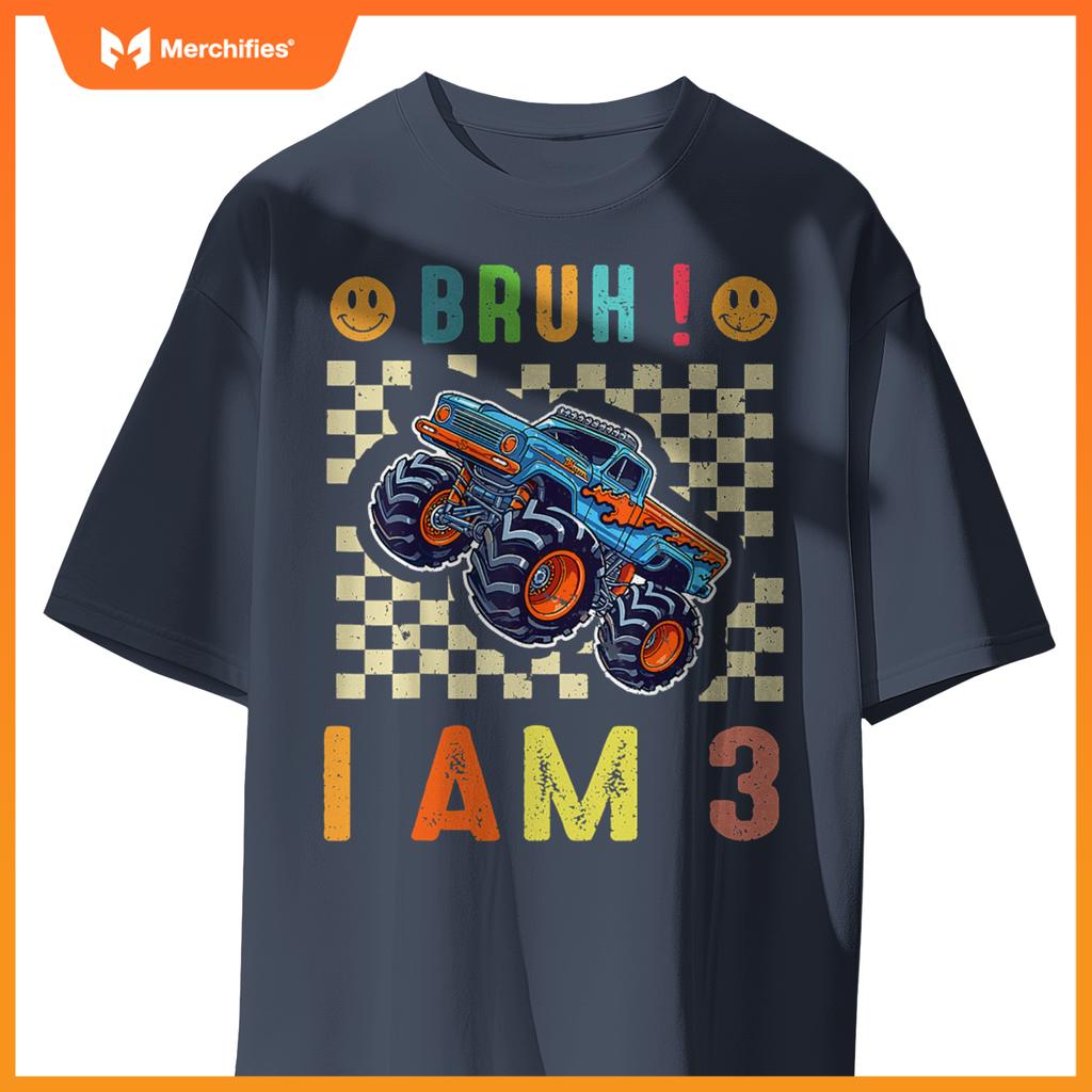 3rd Birthday Boys Bruh I Am 3 Years Old Monster Truck Car T-Shirt