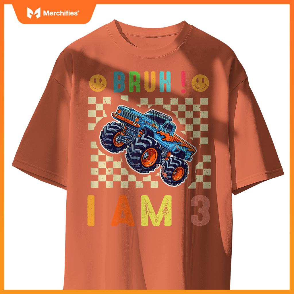 3rd Birthday Boys Bruh I Am 3 Years Old Monster Truck Car T-Shirt