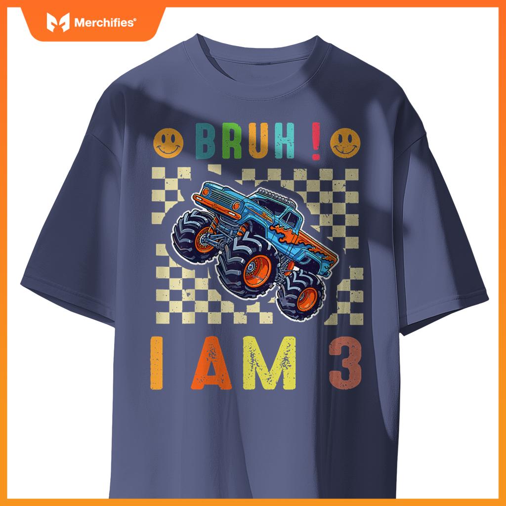 3rd Birthday Boys Bruh I Am 3 Years Old Monster Truck Car T-Shirt