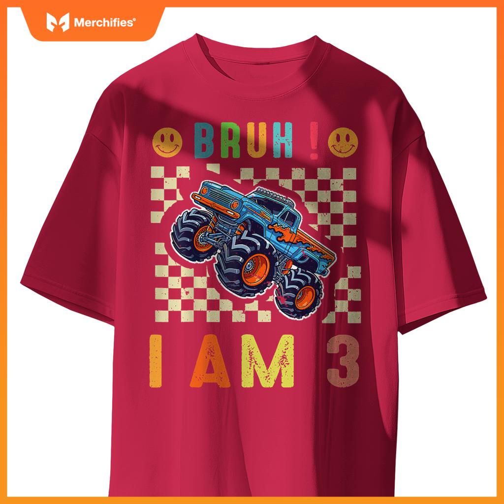 3rd Birthday Boys Bruh I Am 3 Years Old Monster Truck Car T-Shirt