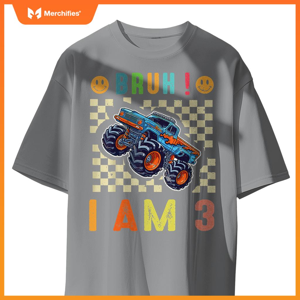 3rd Birthday Boys Bruh I Am 3 Years Old Monster Truck Car T-Shirt