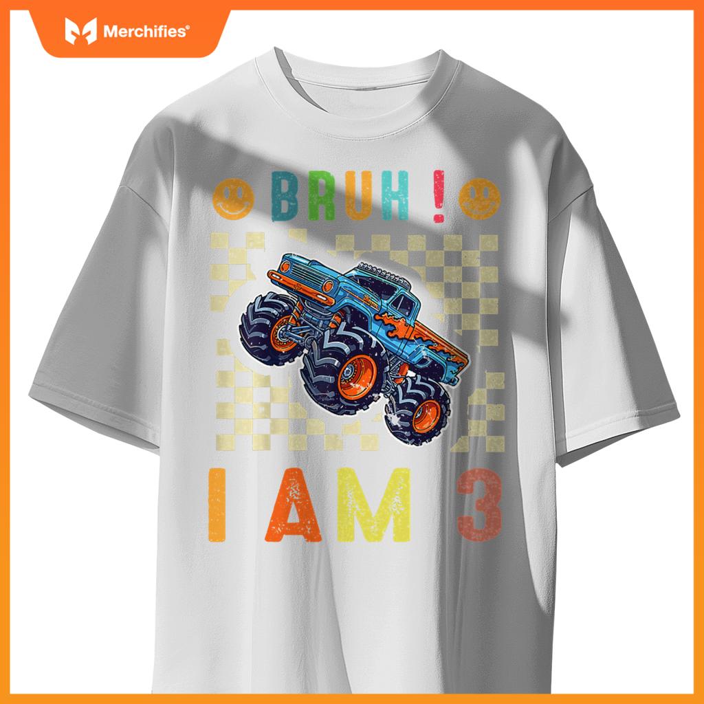 3rd Birthday Boys Bruh I Am 3 Years Old Monster Truck Car T-Shirt