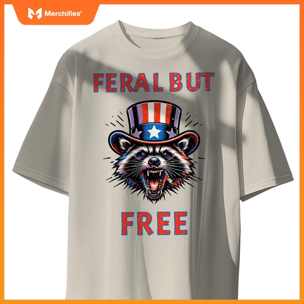4th of july feral but free patriotic raccoon  unhinged T-Shirt