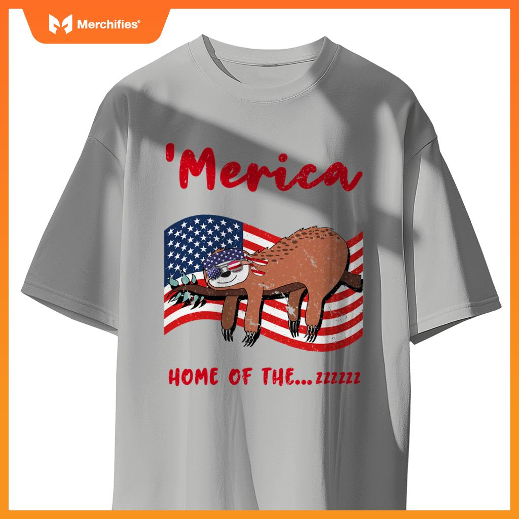 4th of july merica  sloth quote patriotic usa flag T-Shirt