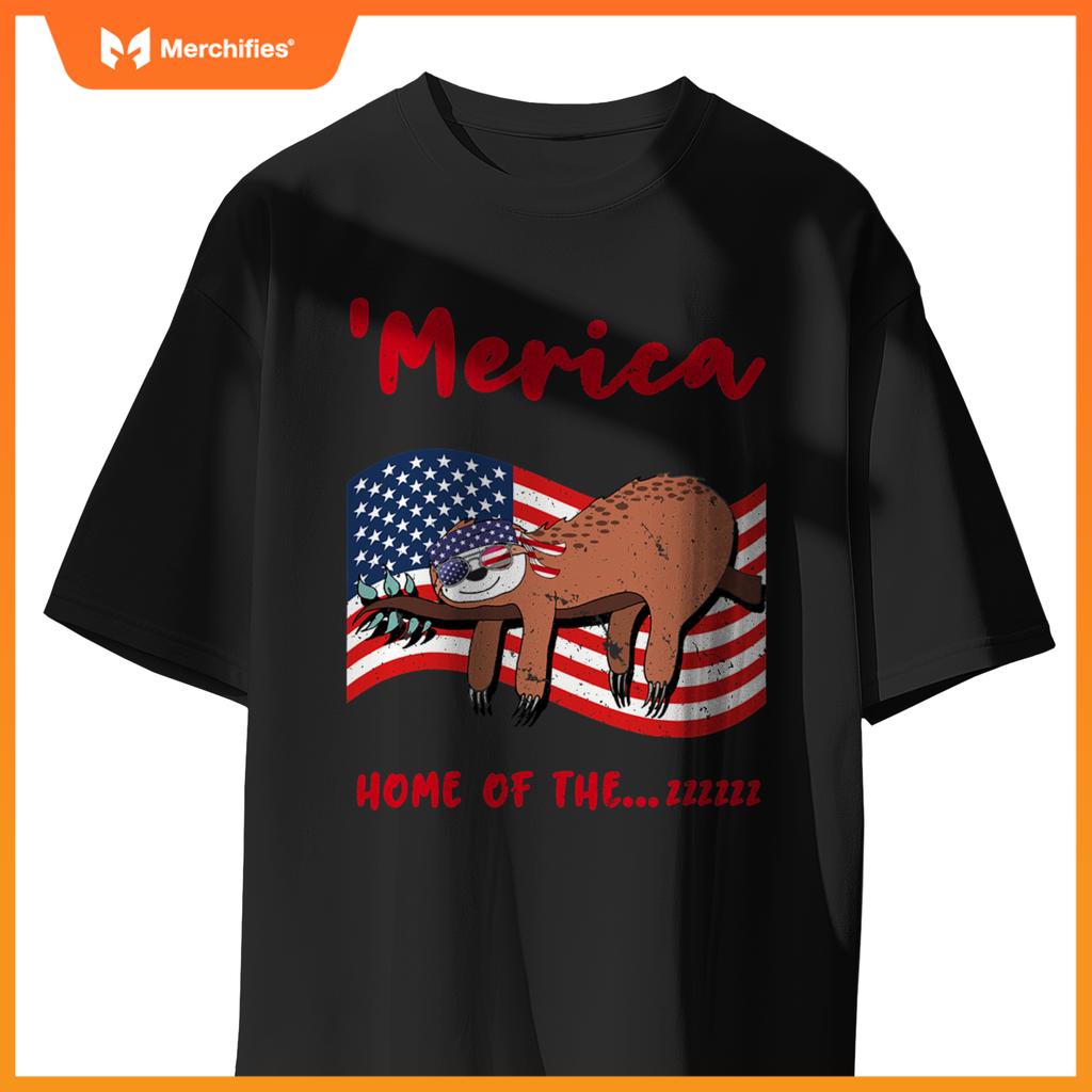 4th of july merica  sloth quote patriotic usa flag T-Shirt