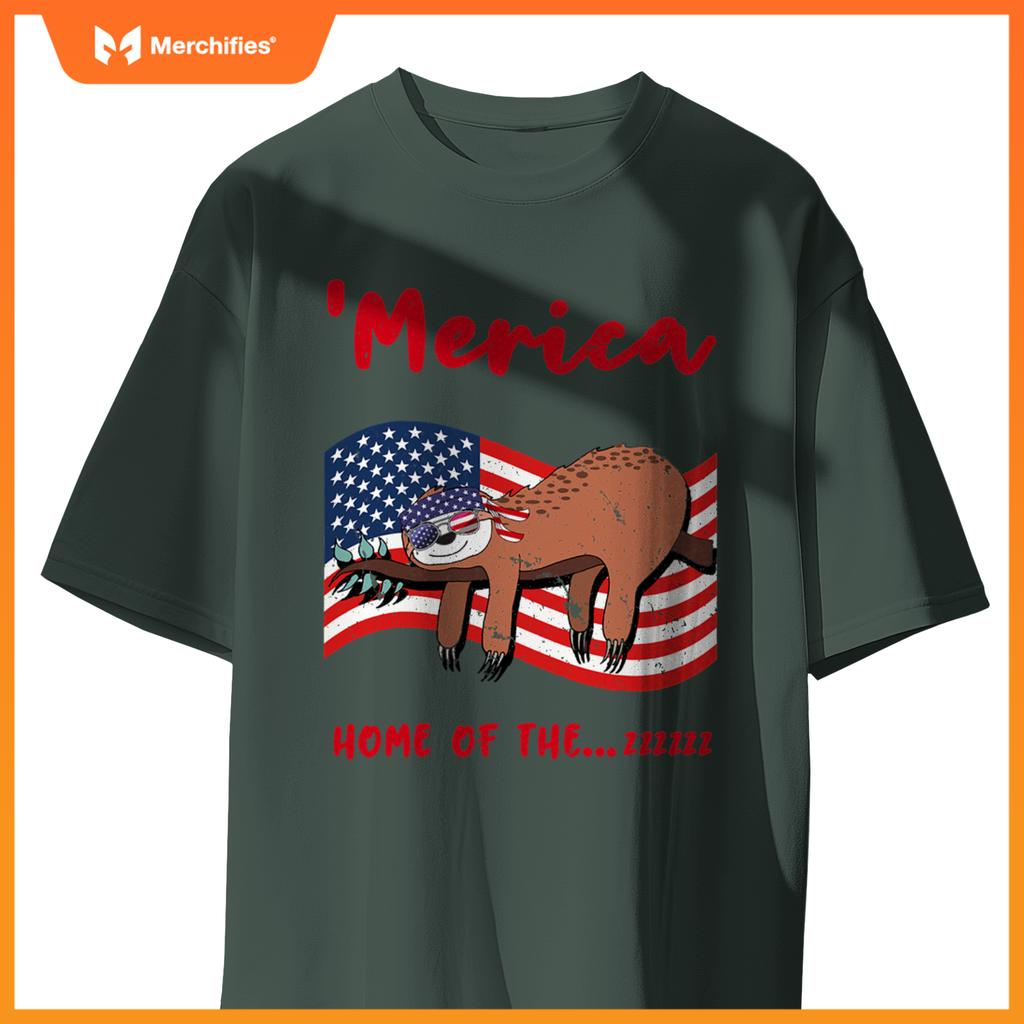 4th of july merica  sloth quote patriotic usa flag T-Shirt
