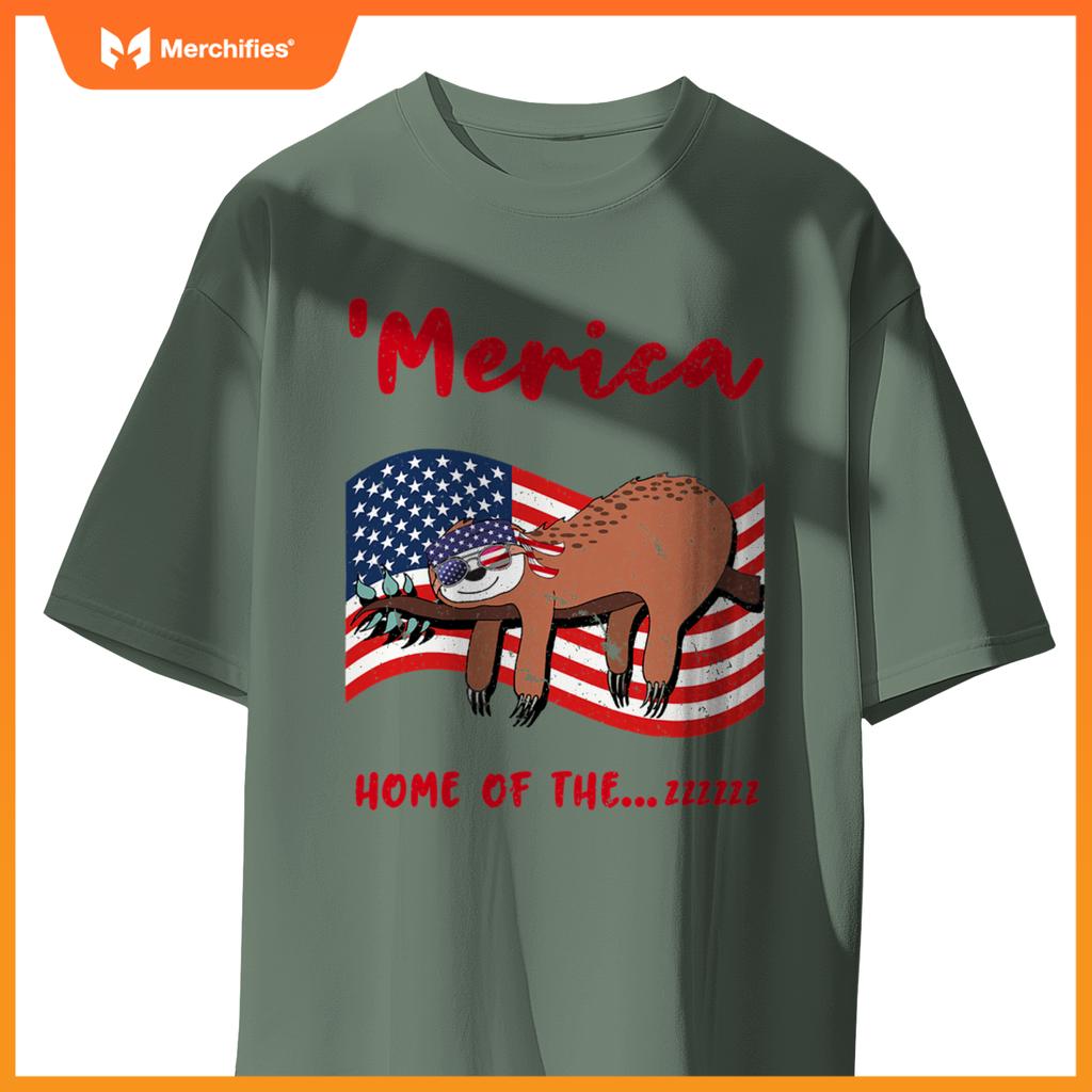 4th of july merica  sloth quote patriotic usa flag T-Shirt