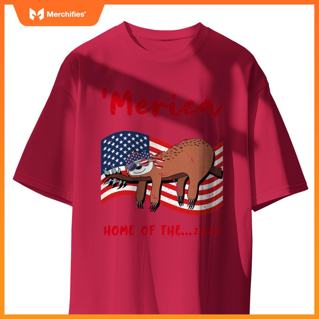 4th of july merica  sloth quote patriotic usa flag T-Shirt
