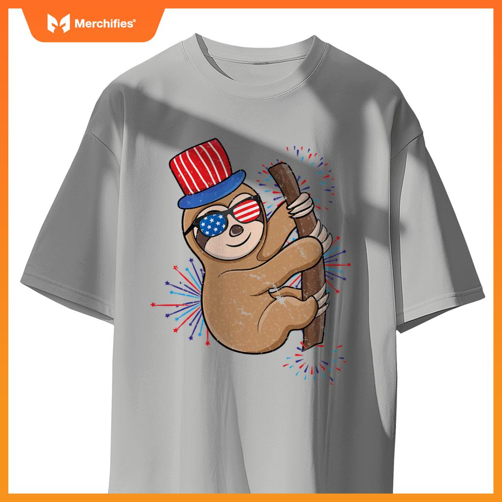 4th of july patriotic day cute sloth independence T-Shirt