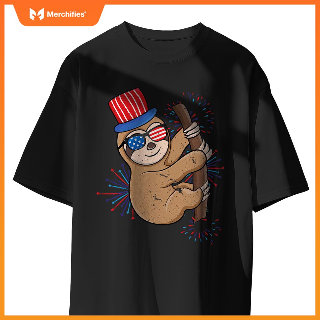 4th of july patriotic day cute sloth independence T-Shirt