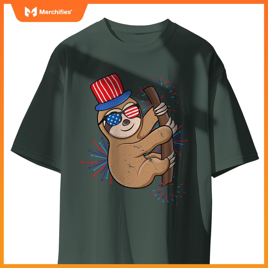 4th of july patriotic day cute sloth independence T-Shirt