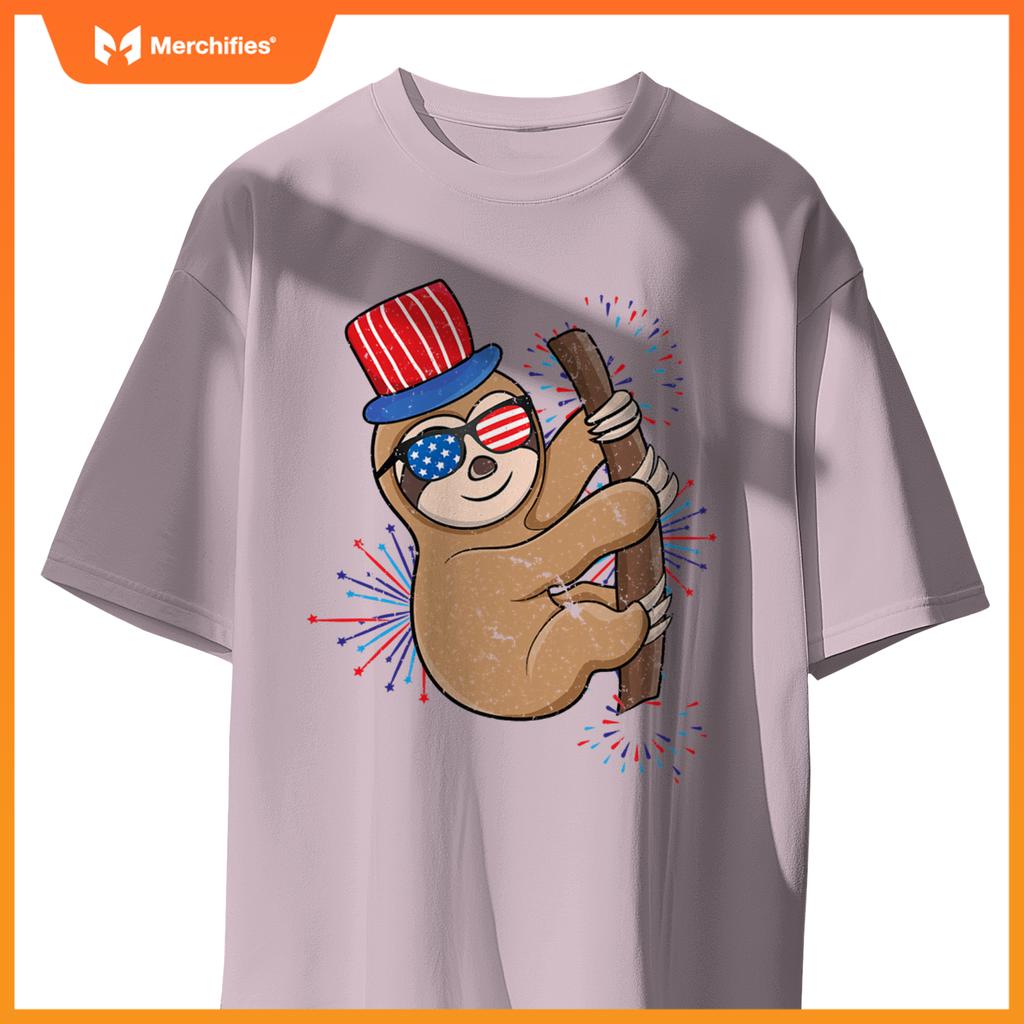 4th of july patriotic day cute sloth independence T-Shirt