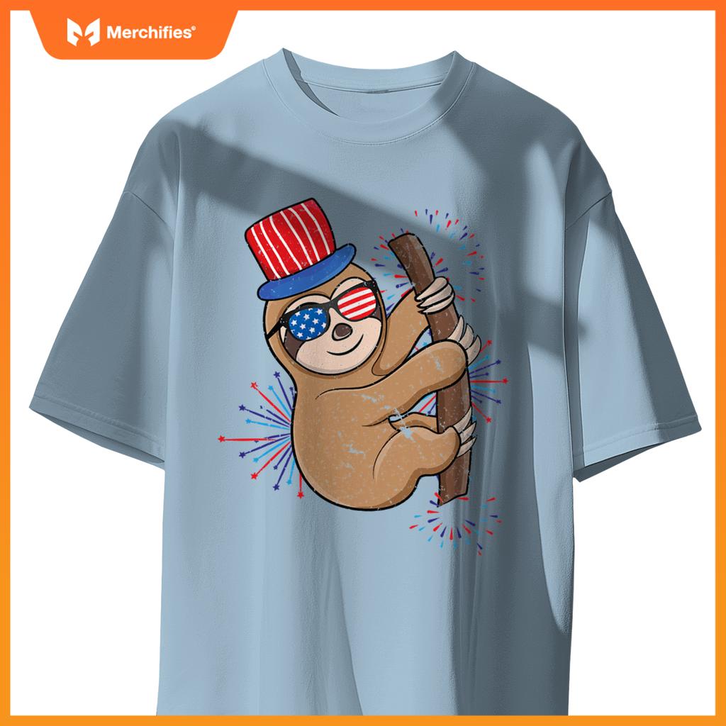 4th of july patriotic day cute sloth independence T-Shirt