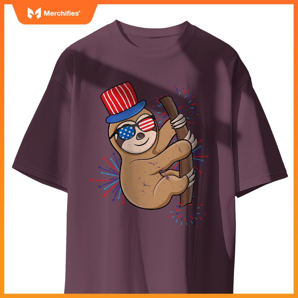 4th of july patriotic day cute sloth independence T-Shirt