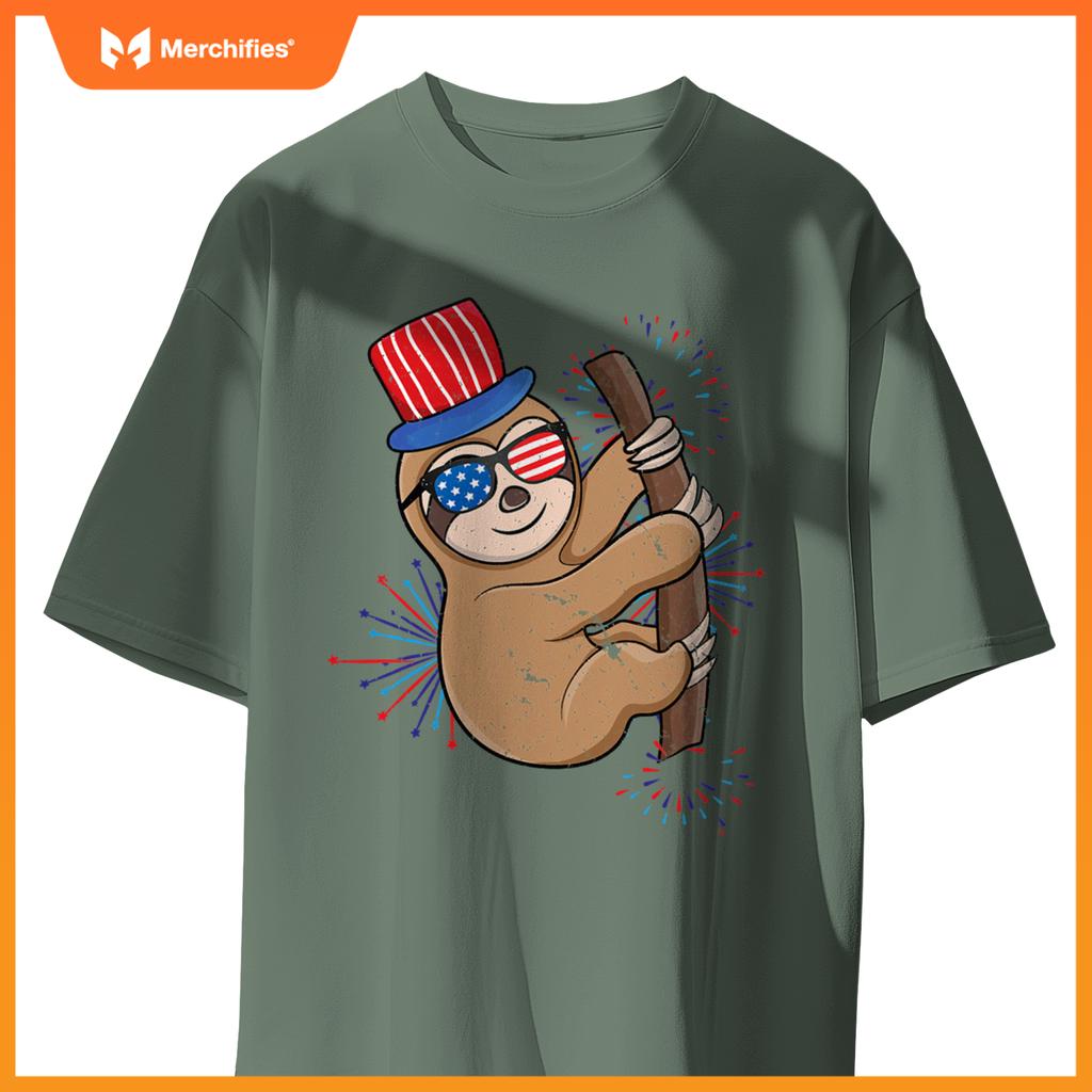 4th of july patriotic day cute sloth independence T-Shirt