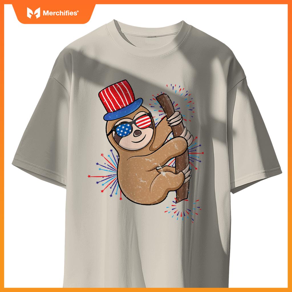 4th of july patriotic day cute sloth independence T-Shirt