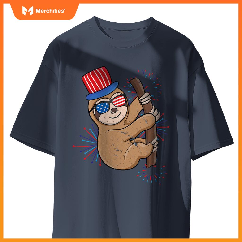 4th of july patriotic day cute sloth independence T-Shirt