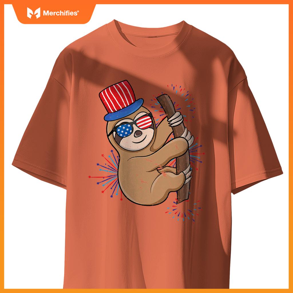 4th of july patriotic day cute sloth independence T-Shirt