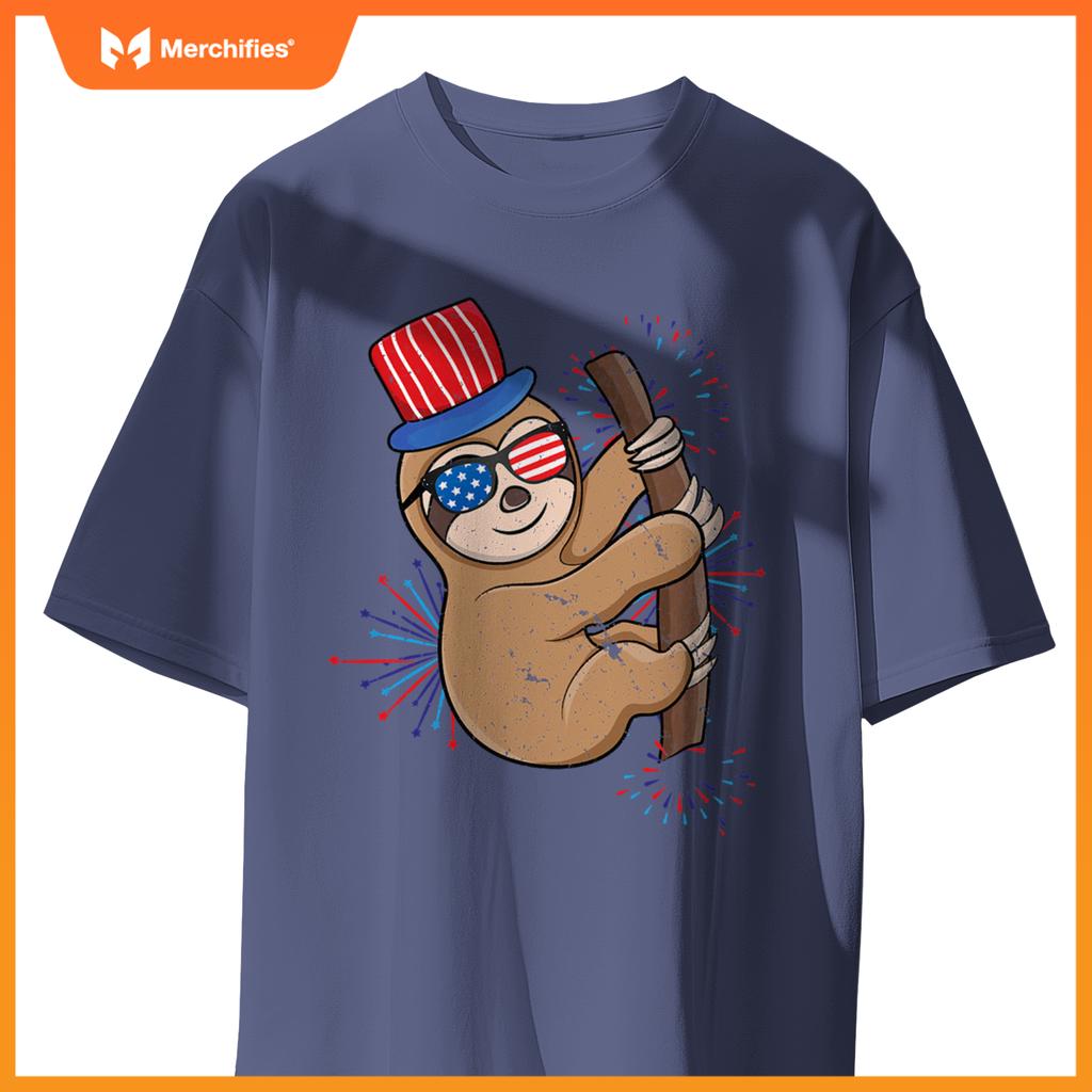 4th of july patriotic day cute sloth independence T-Shirt