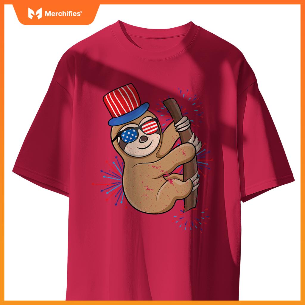 4th of july patriotic day cute sloth independence T-Shirt