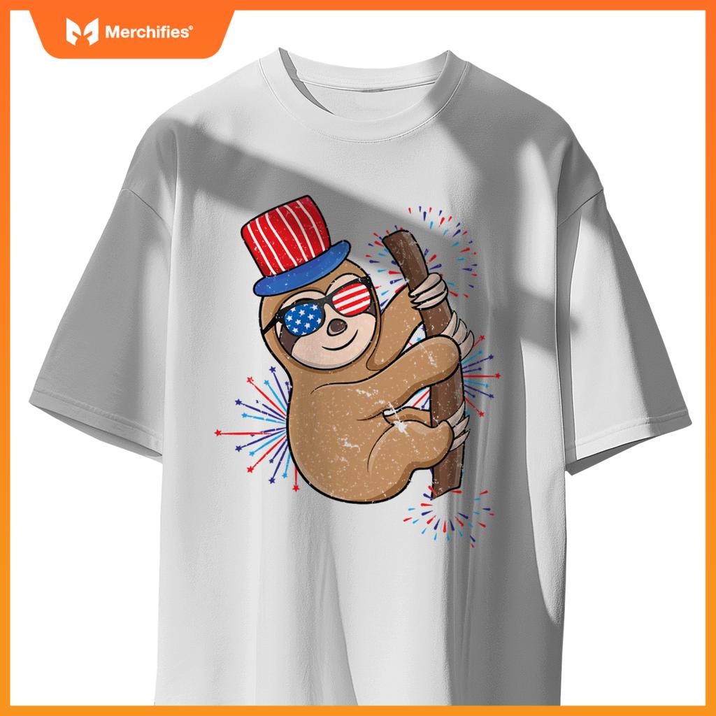 4th of july patriotic day cute sloth independence T-Shirt