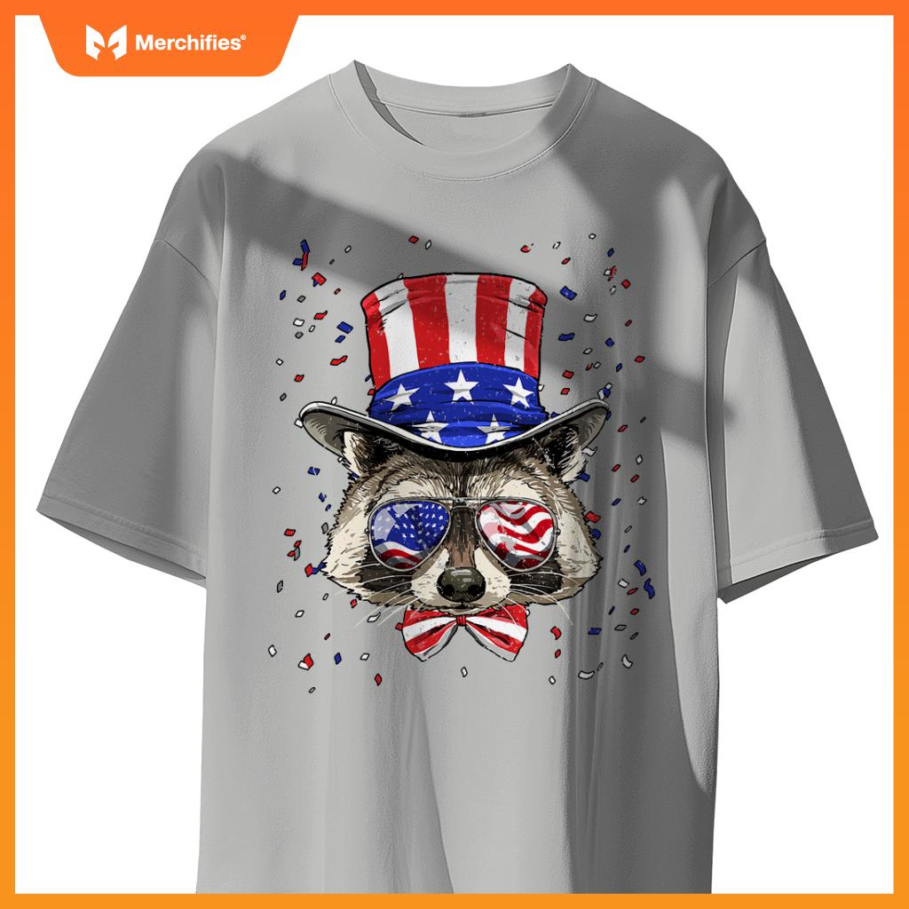 4th of july patriotic raccoon merica usa flag raccoon lover T-Shirt