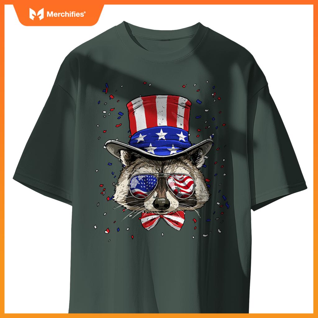 4th of july patriotic raccoon merica usa flag raccoon lover T-Shirt