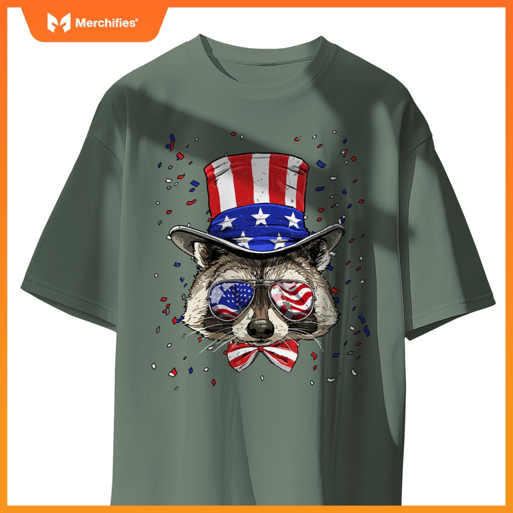 4th of july patriotic raccoon merica usa flag raccoon lover T-Shirt